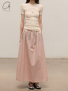 BASERANGE Elastic waist skirt Comfortable French BAS-SKCA-PO-SU25-FEN Pink